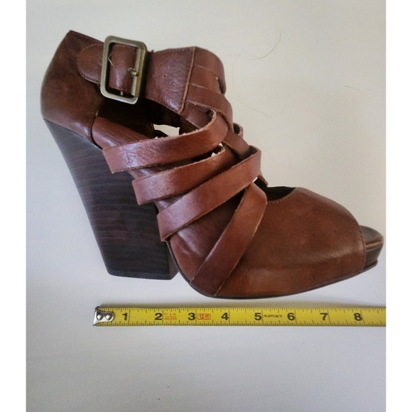 Dolce Vita High Heel Brown Leather Open Toe Strappy Buckle Shoes Sz 7 - Picture 6 of 10